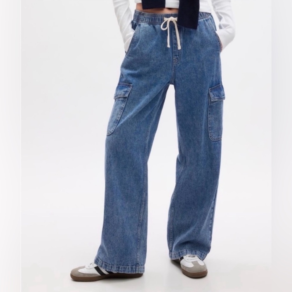 Gap Blue Denim Cargo Pants with drawstring waist